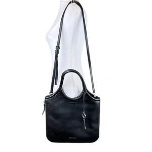 Calvin Klein Gabrianna Novelty Slim Side Zip Tote Bag Black Vegan Leather